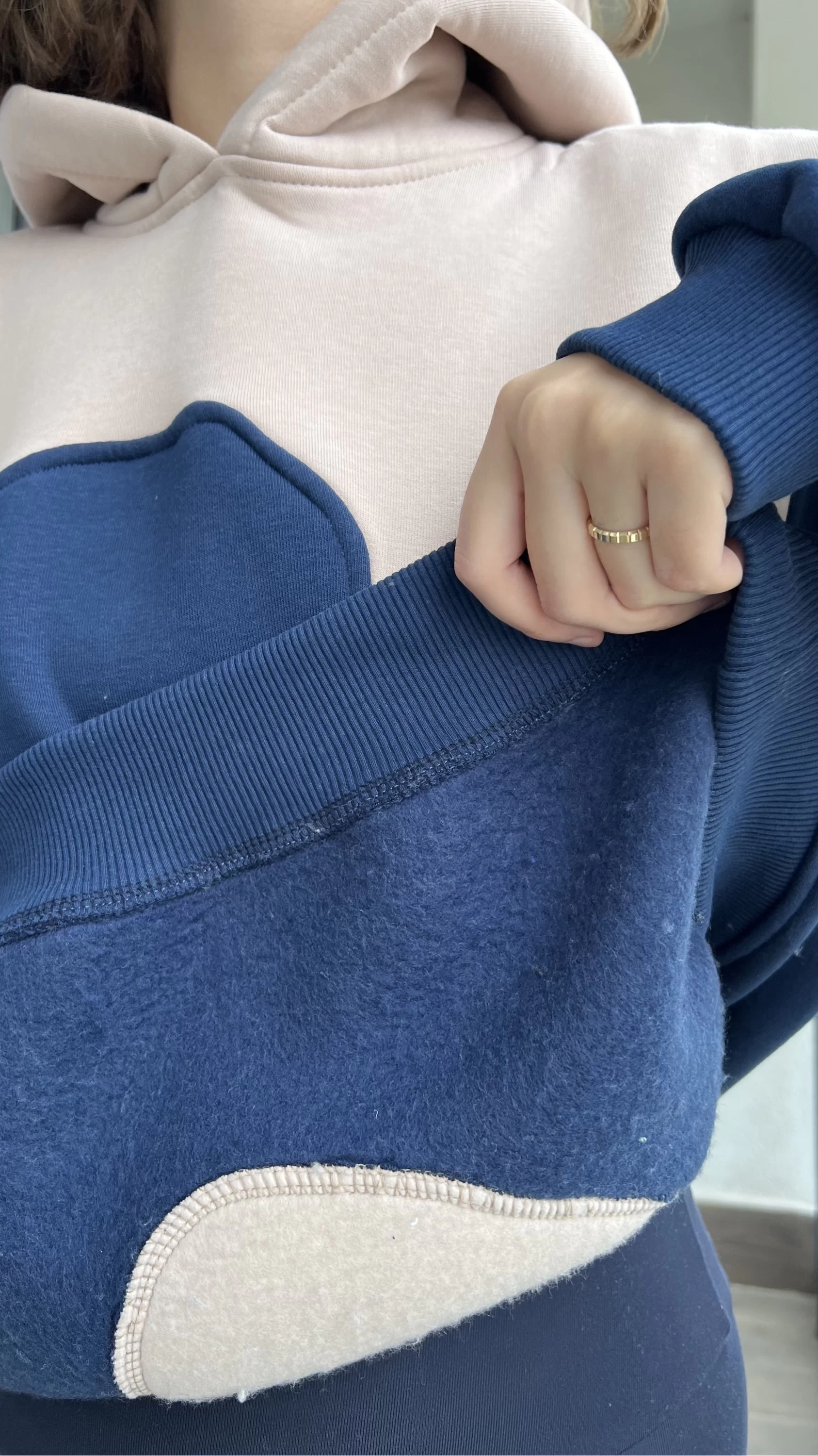 Sky Bej - Lacivert 3 İplik Polarlı Sweat