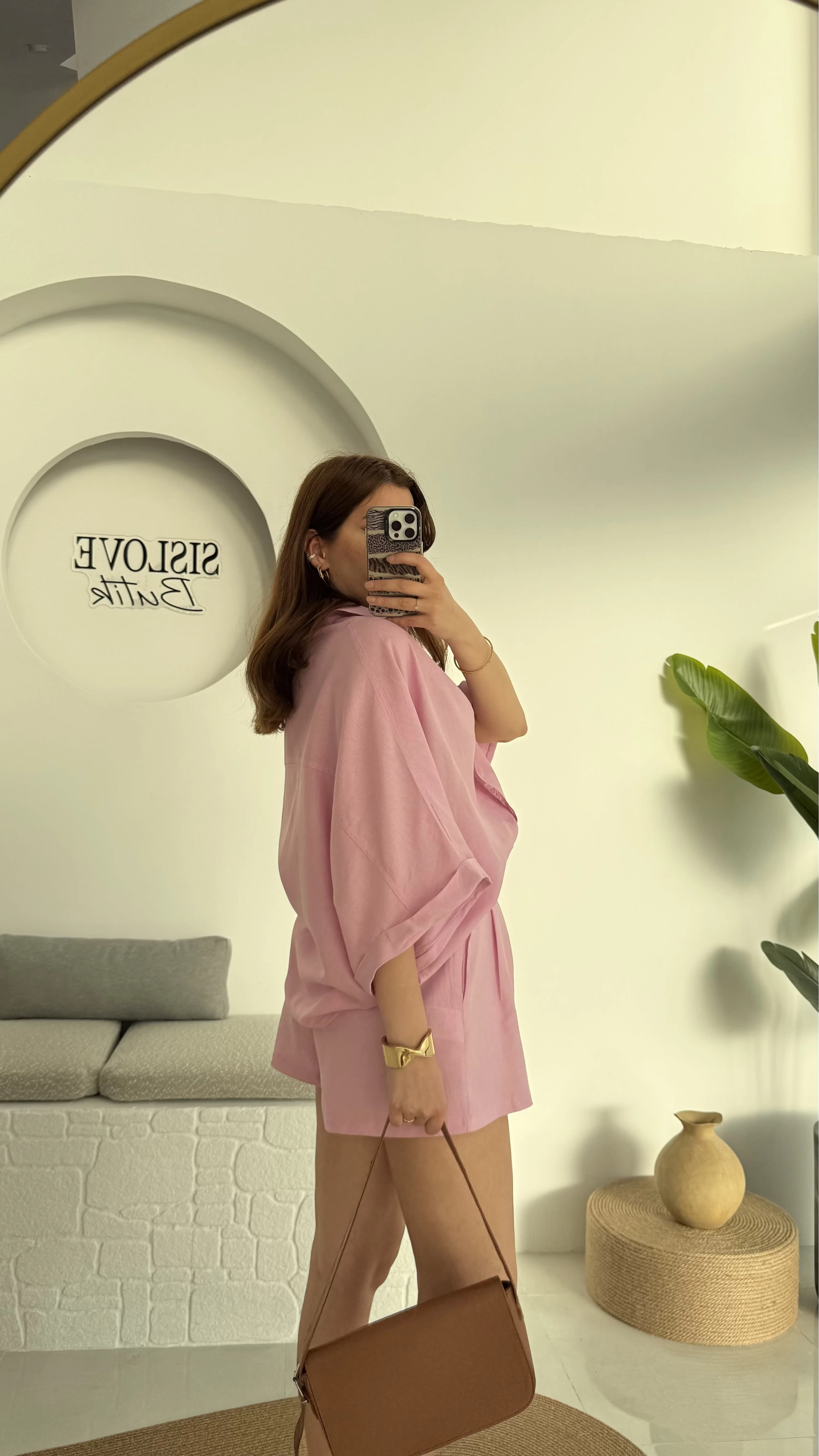 Şort Gömlek Keten Takım Pembe