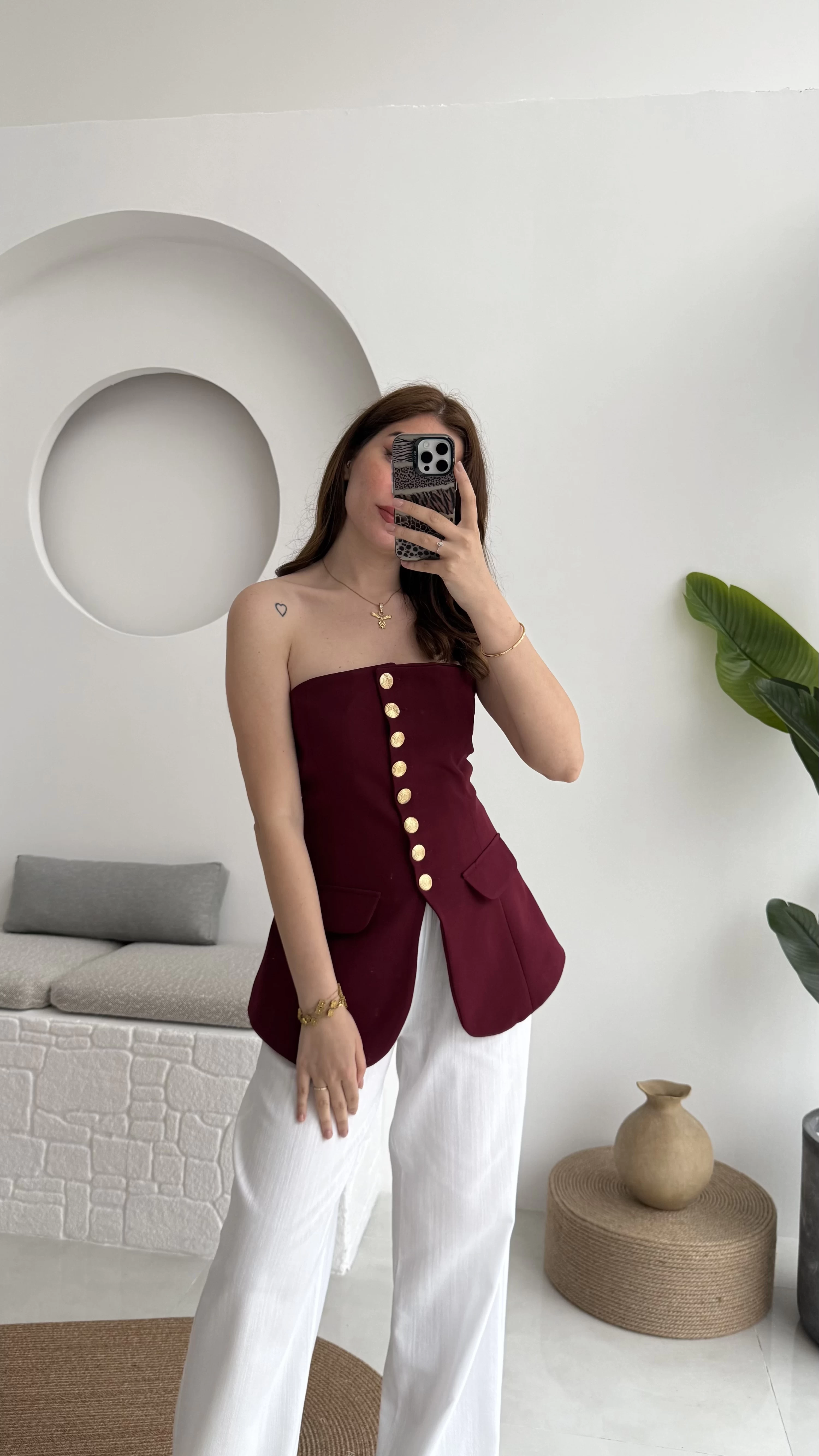 Straplez Yelek Bordo