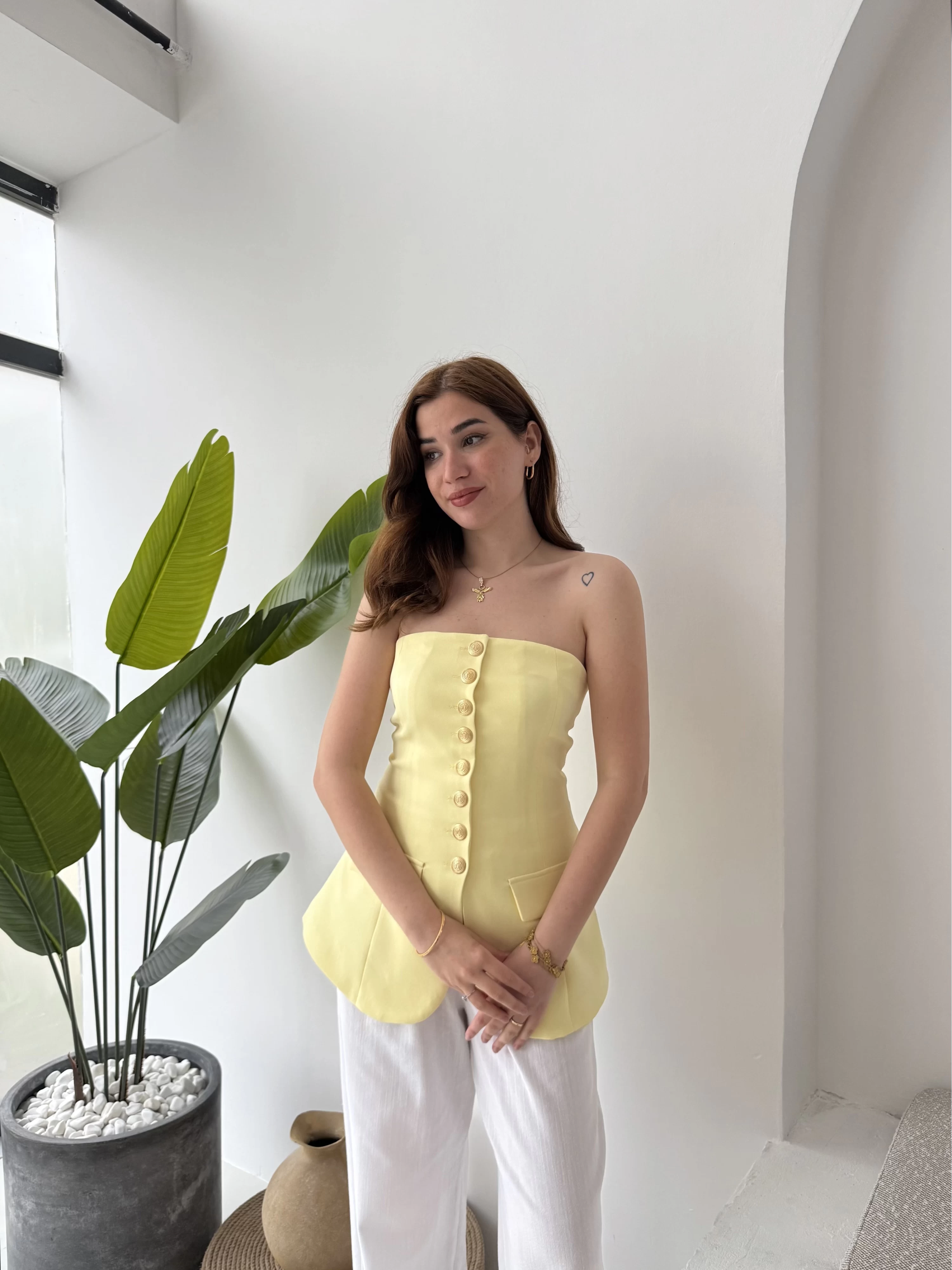 Straplez Yelek Sarı