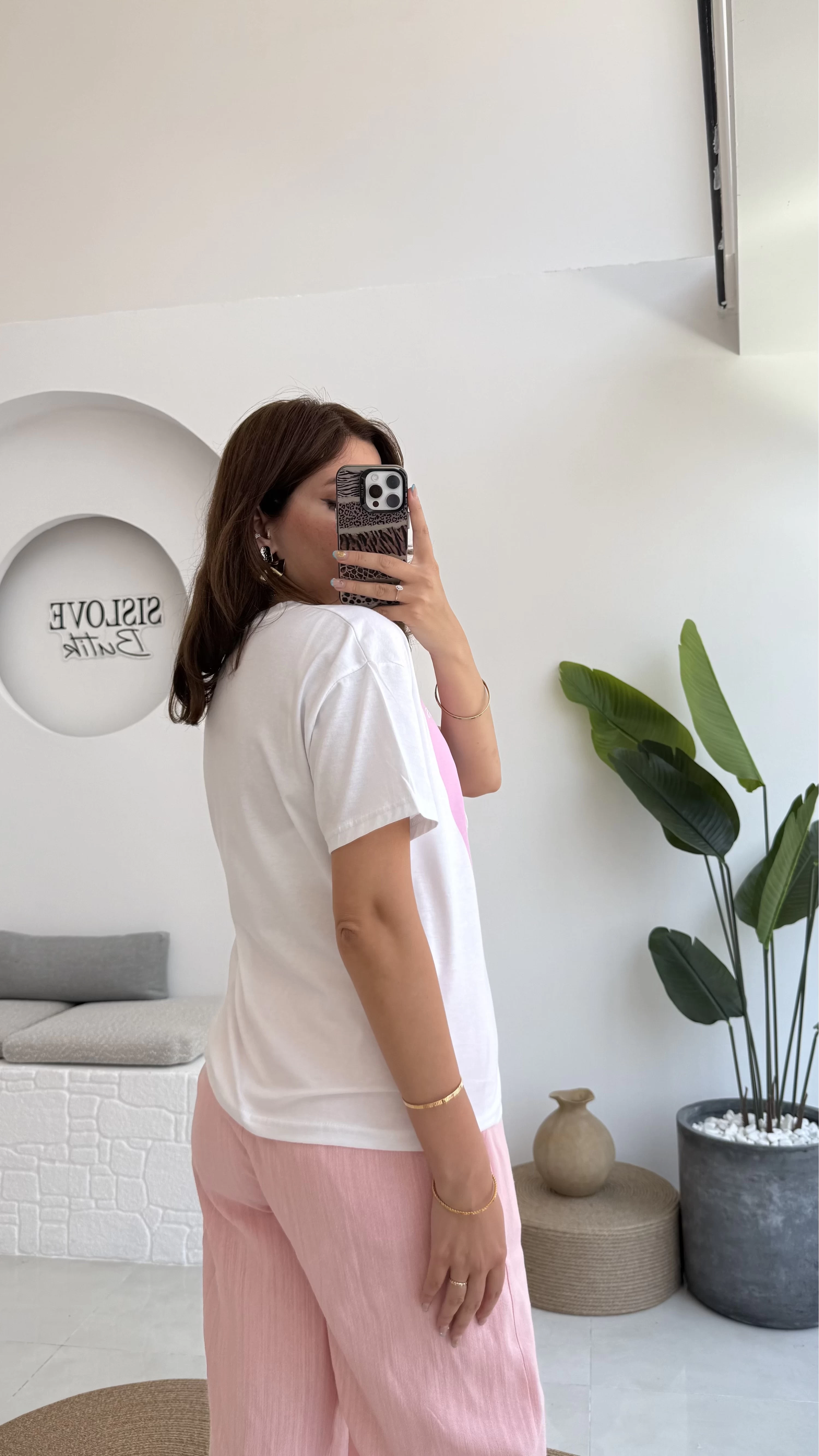 Taş İşlemeli Çiçekli T-shirt - Pembe