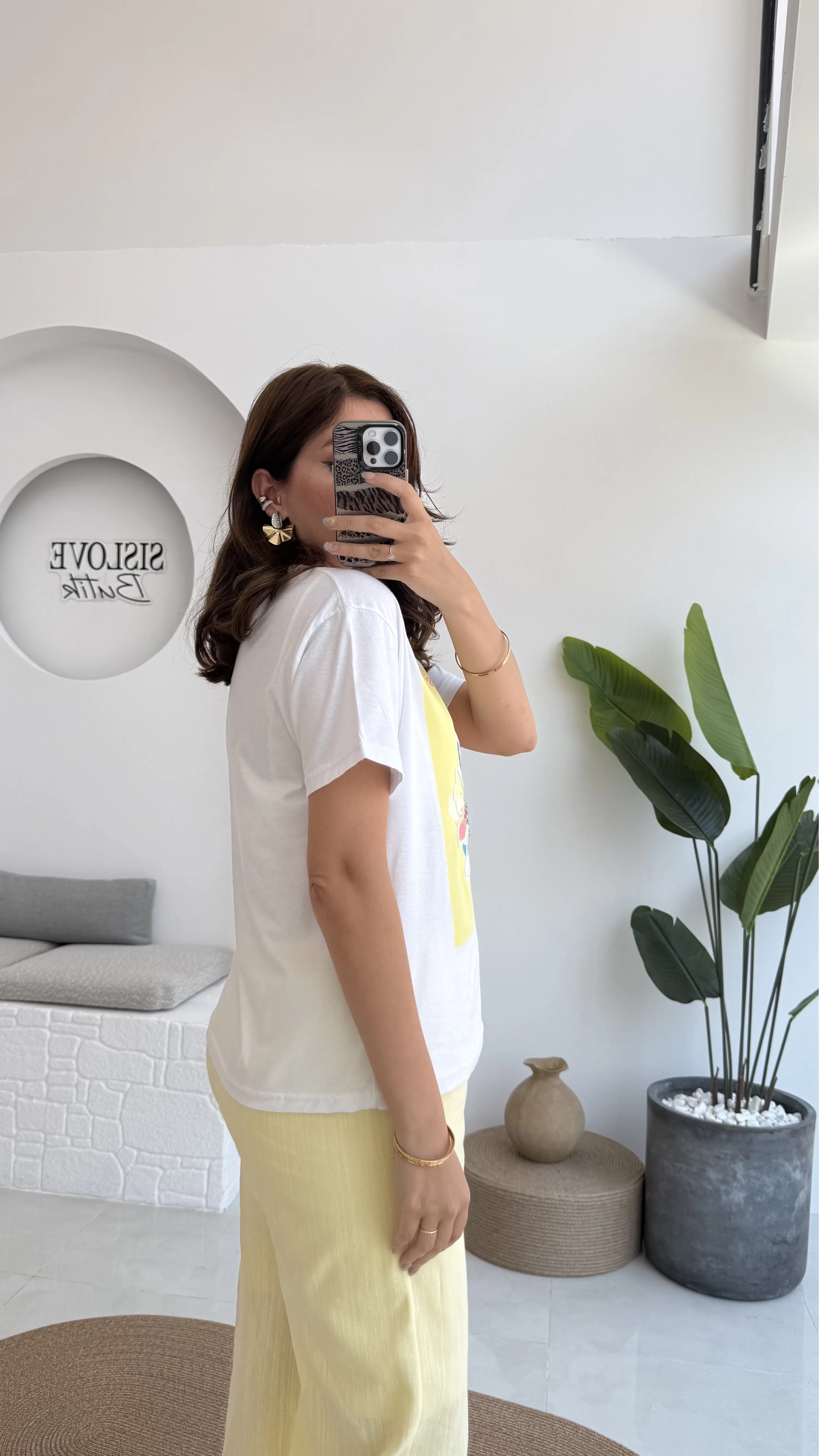 Taş İşlemeli Çiçekli T-shirt - Sarı