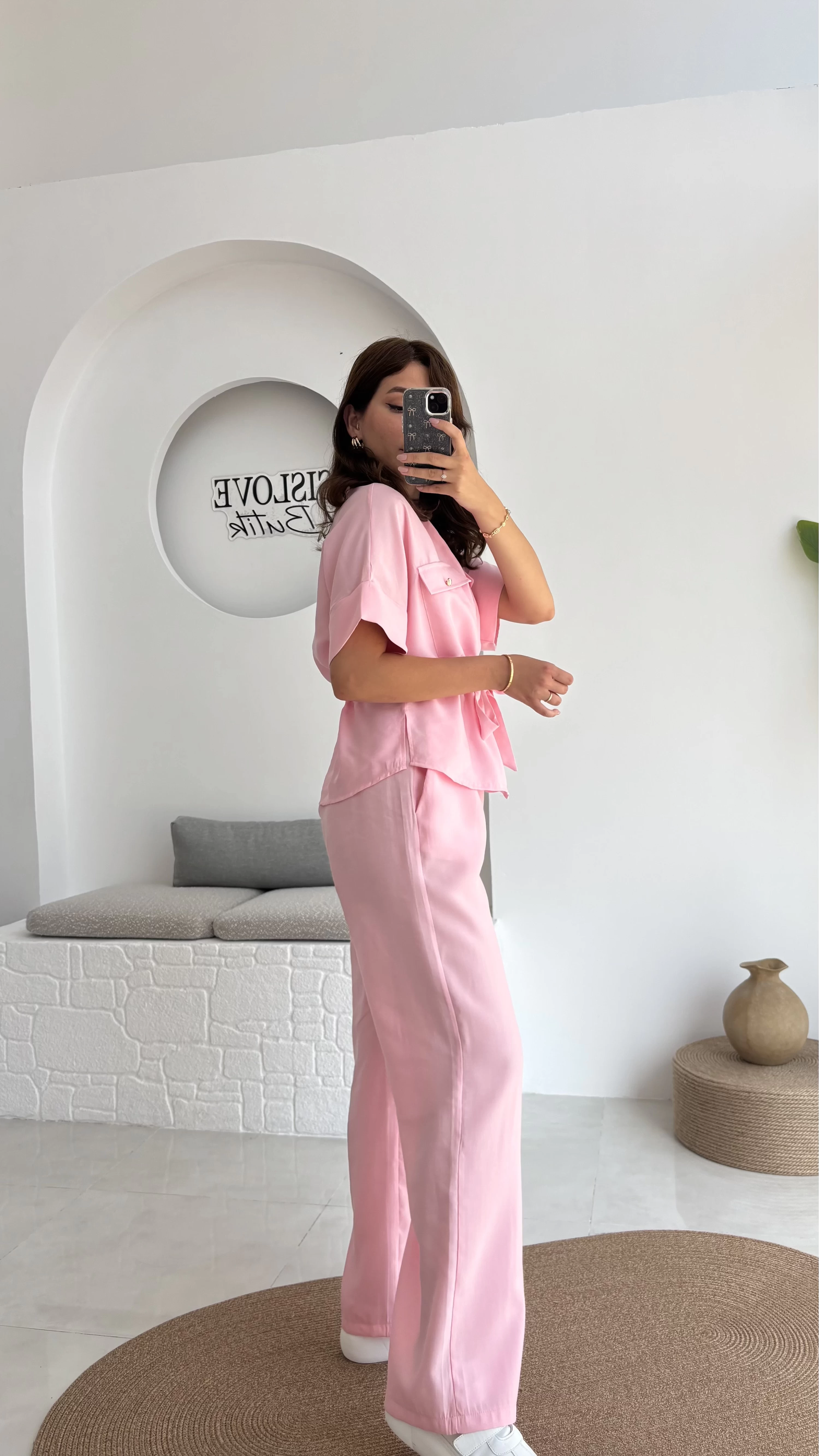 Tokyo Fermuarlı Gömlek Pantolon Takım - Pembe