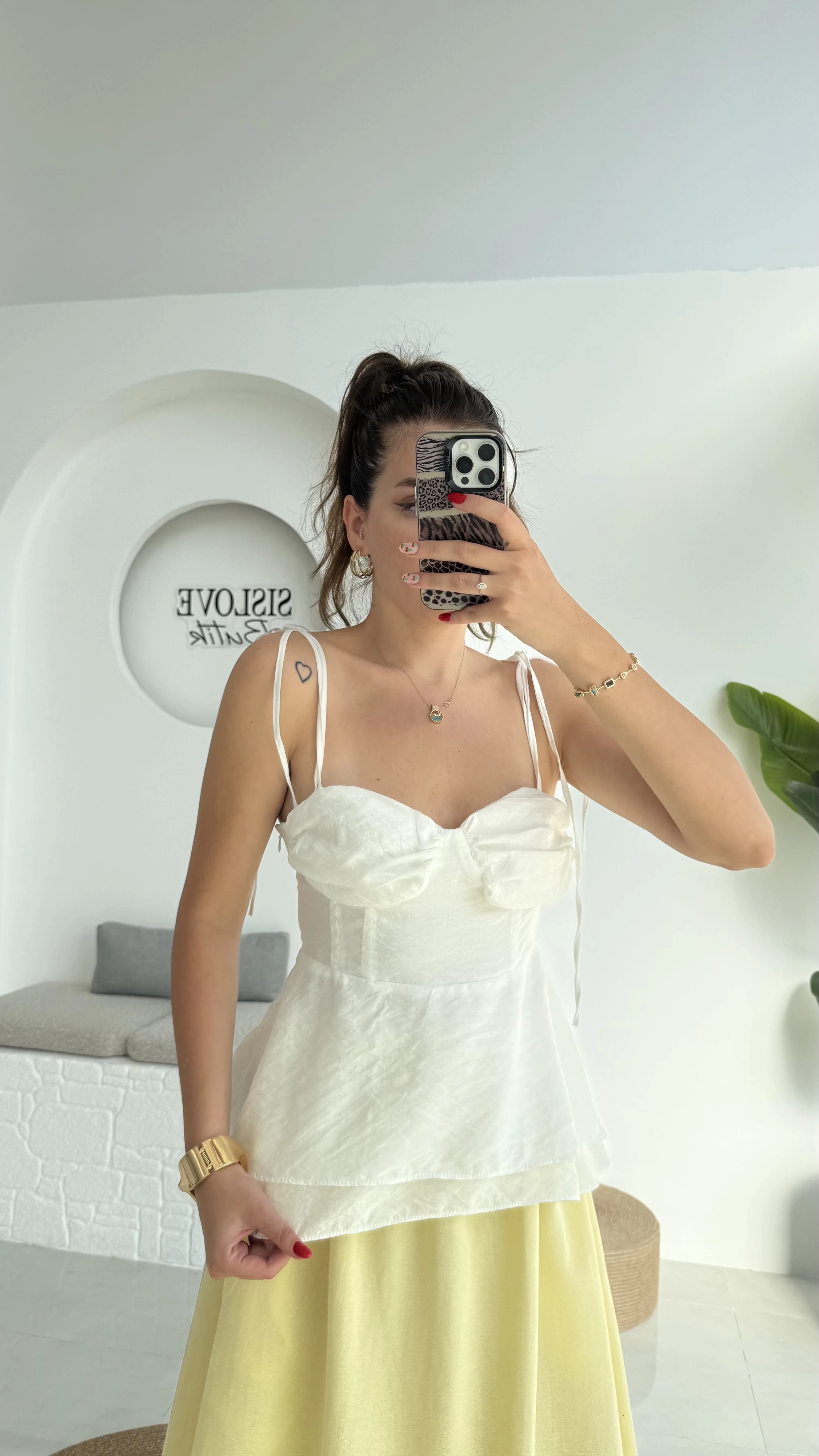 Trixie Askıları Bağlamalı Beyaz Bluz - 1011