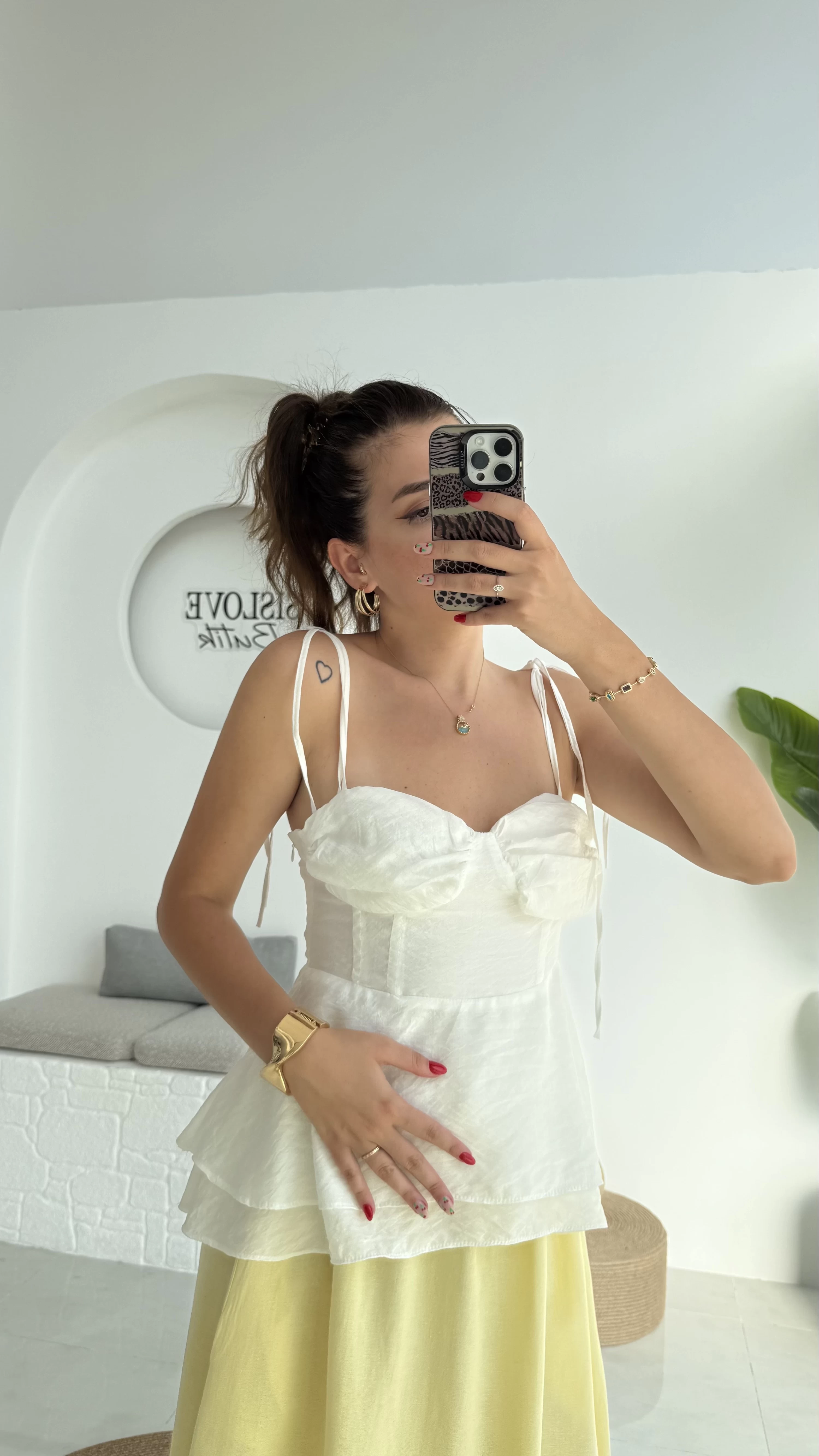 Trixie Askıları Bağlamalı Beyaz Bluz - 1011