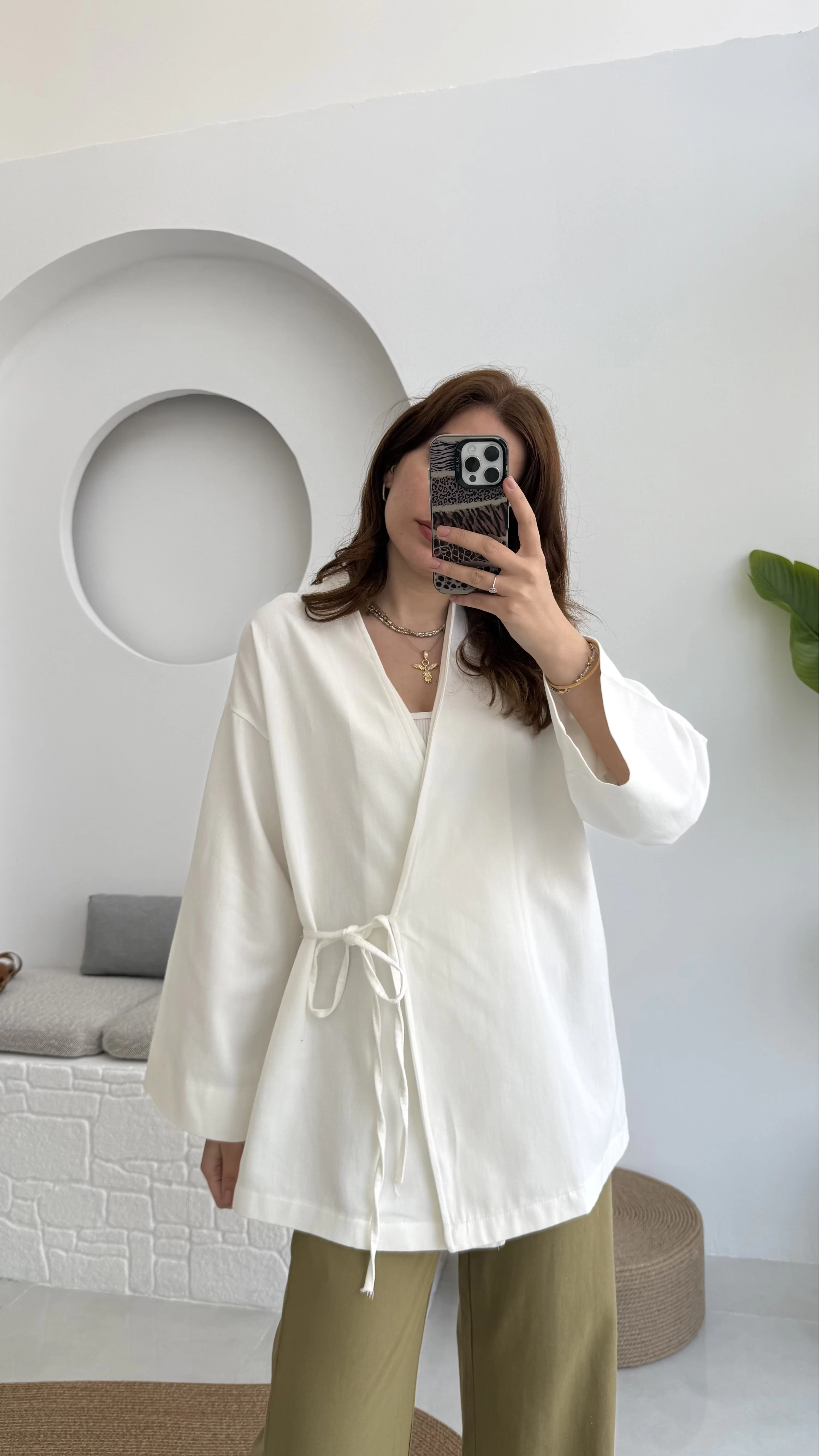Tuus Keten Kimono Yandan Bağlamalı Beyaz