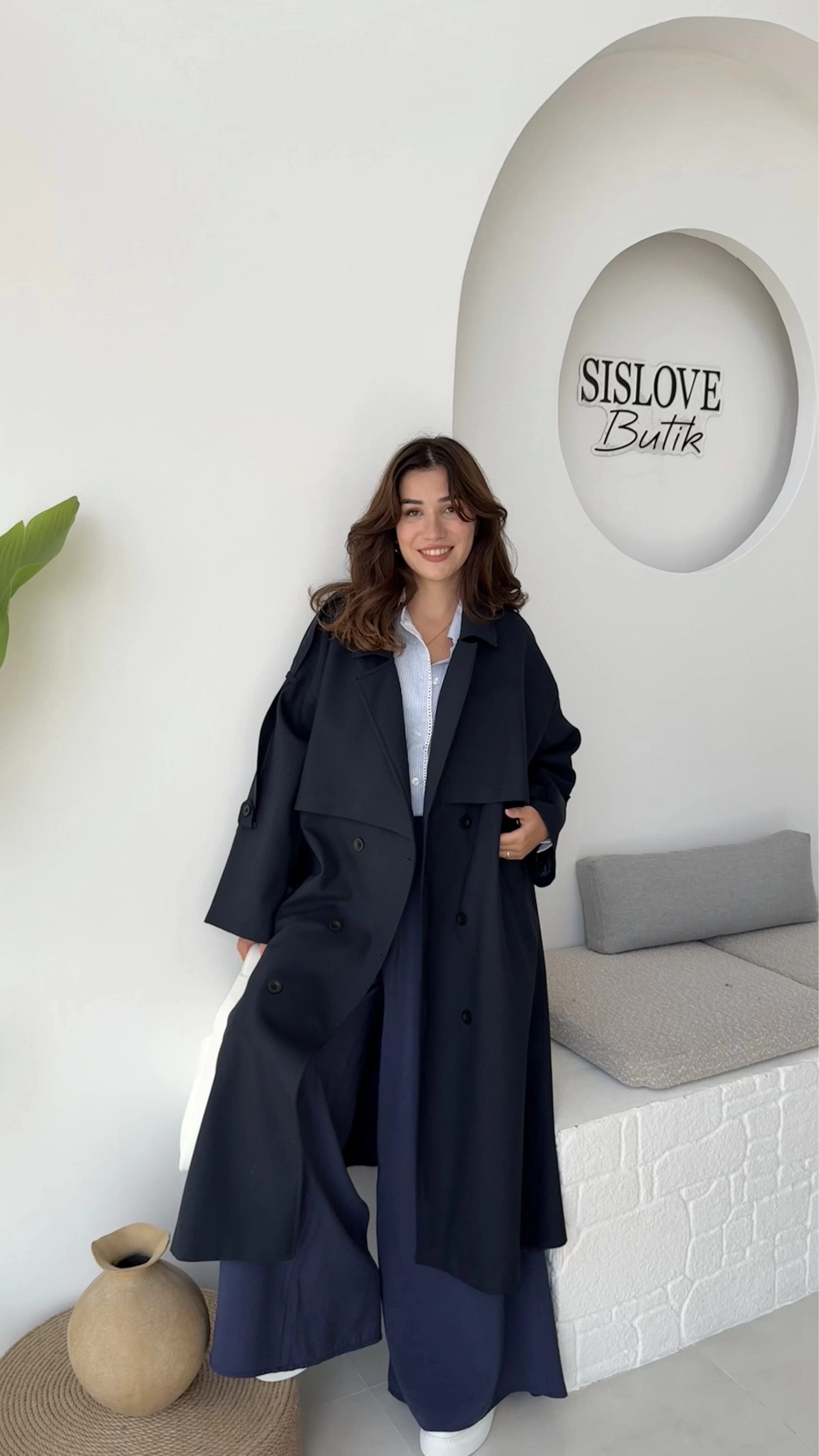 Ultra Premium Kuşaklı Trençkot - Lacivert - Kod: 9476