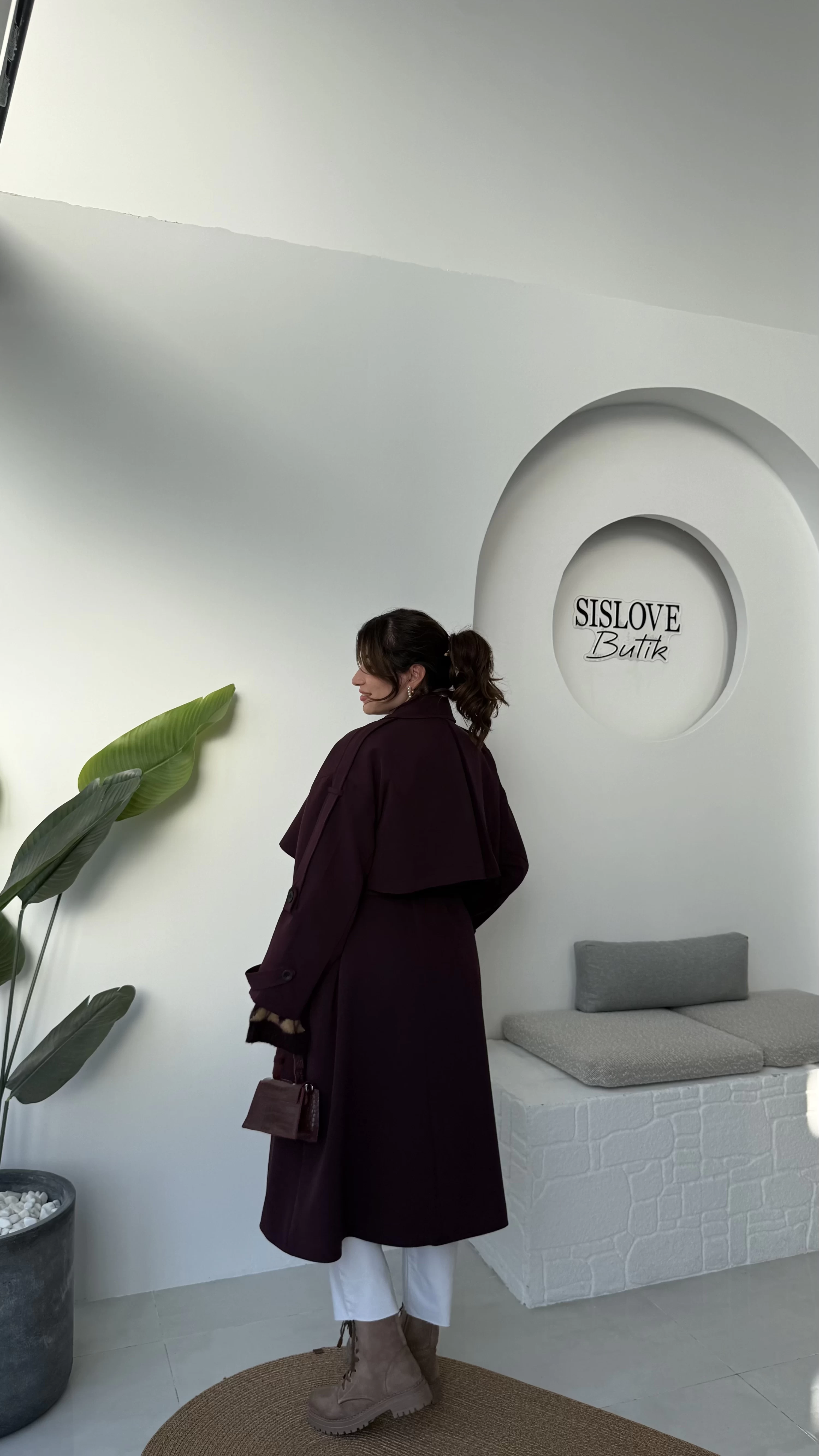 Ultra Premium Kuşaklı Trençkot - Mürdüm - Kod: 9476
