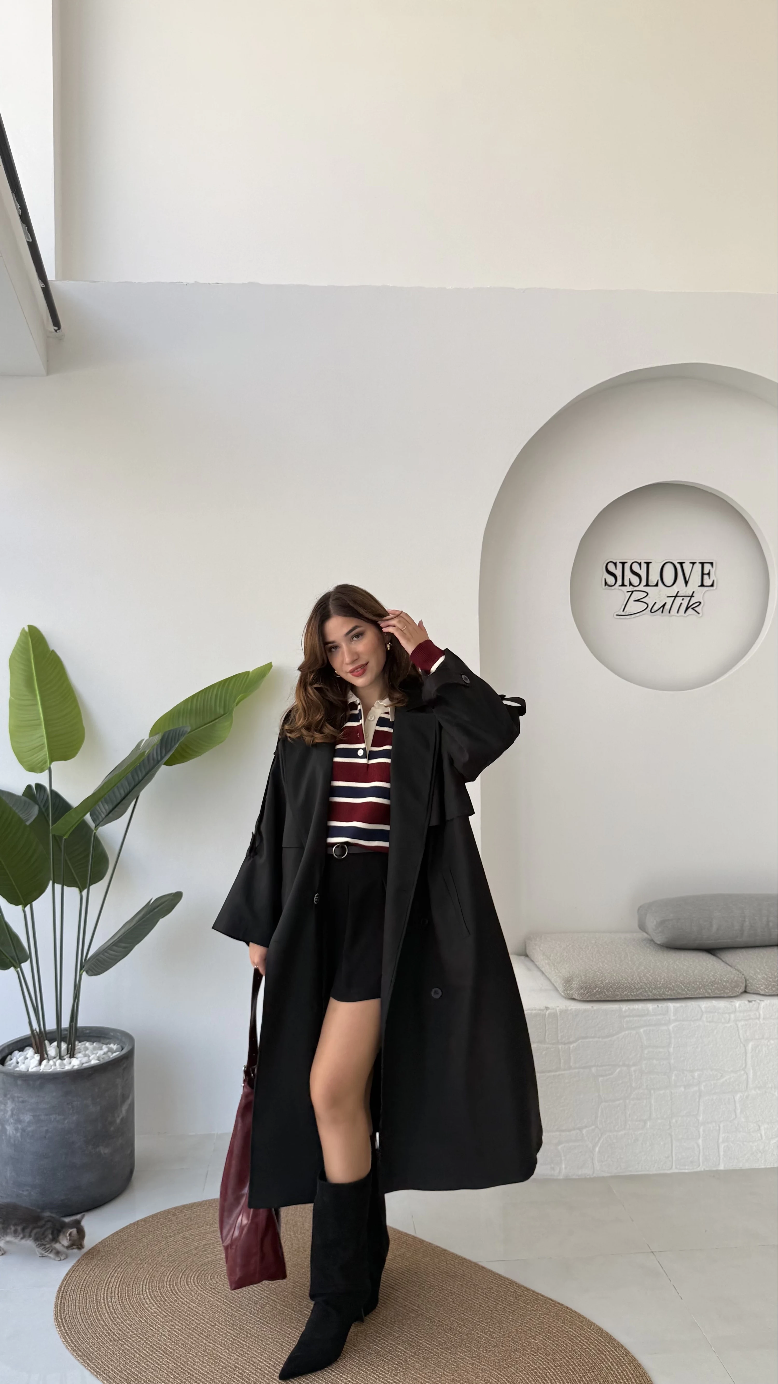 Ultra Premium Kuşaklı Trençkot - Siyah - Kod: 9476