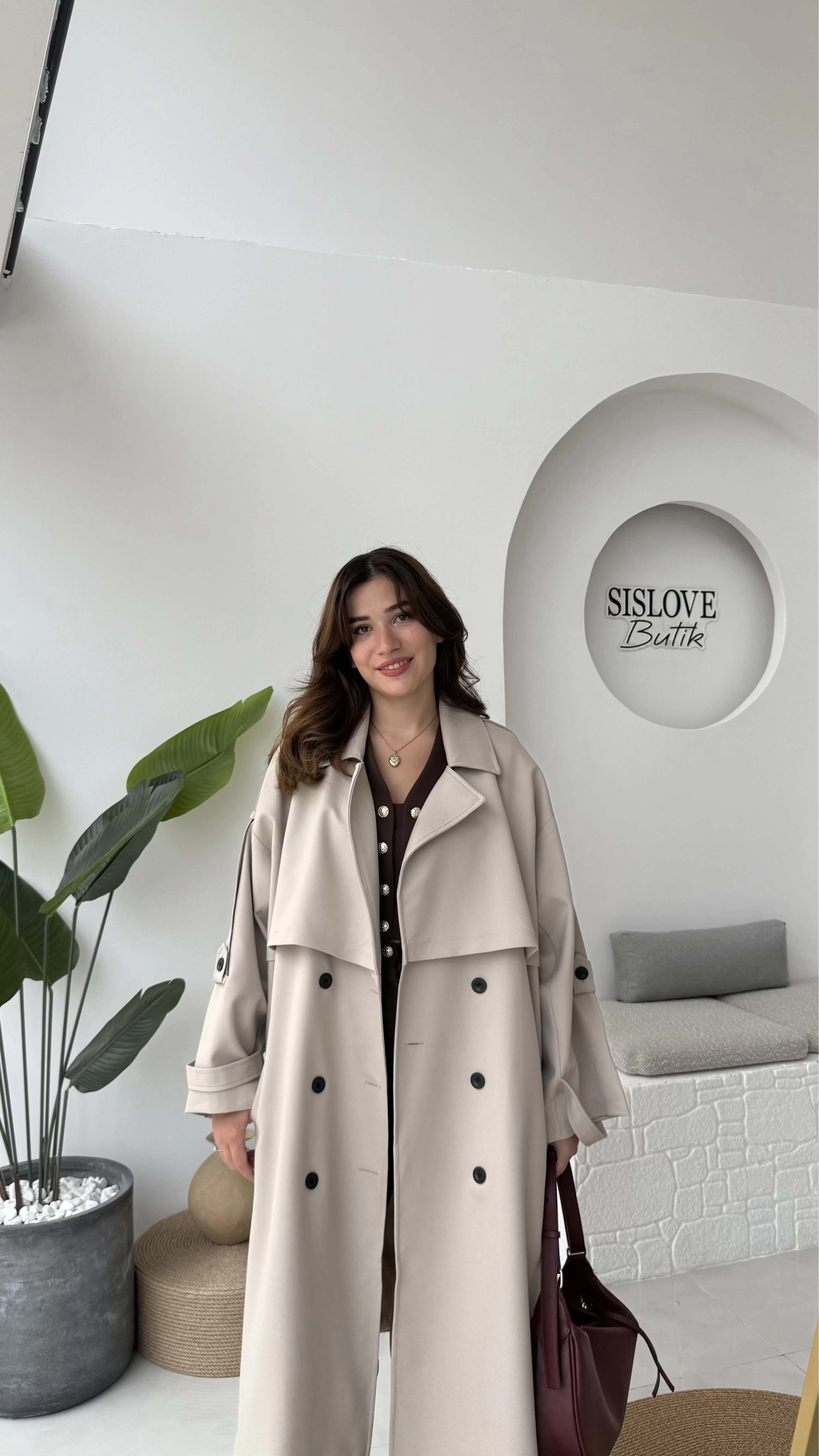 Ultra Premium Kuşaklı Trençkot - Taş - Kod: 9476