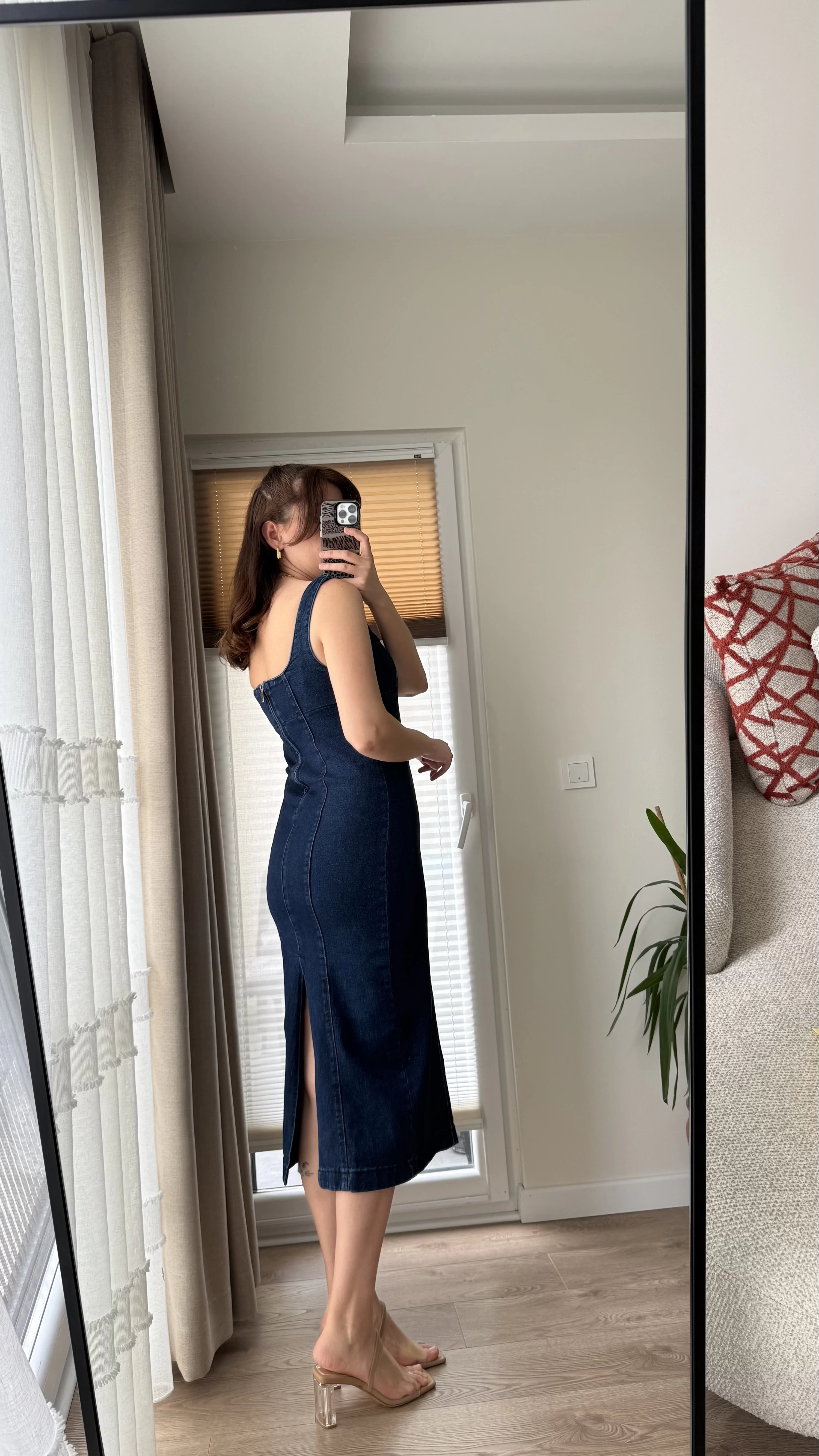 Uzun Denim Elbise Lacivert