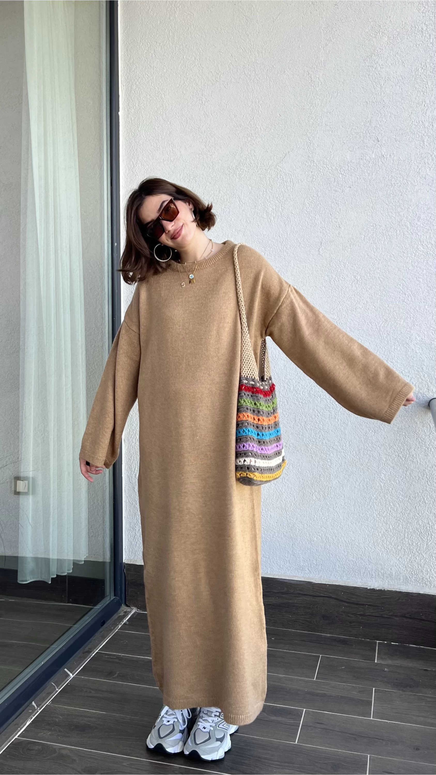 Uzun Triko Camel Elbise