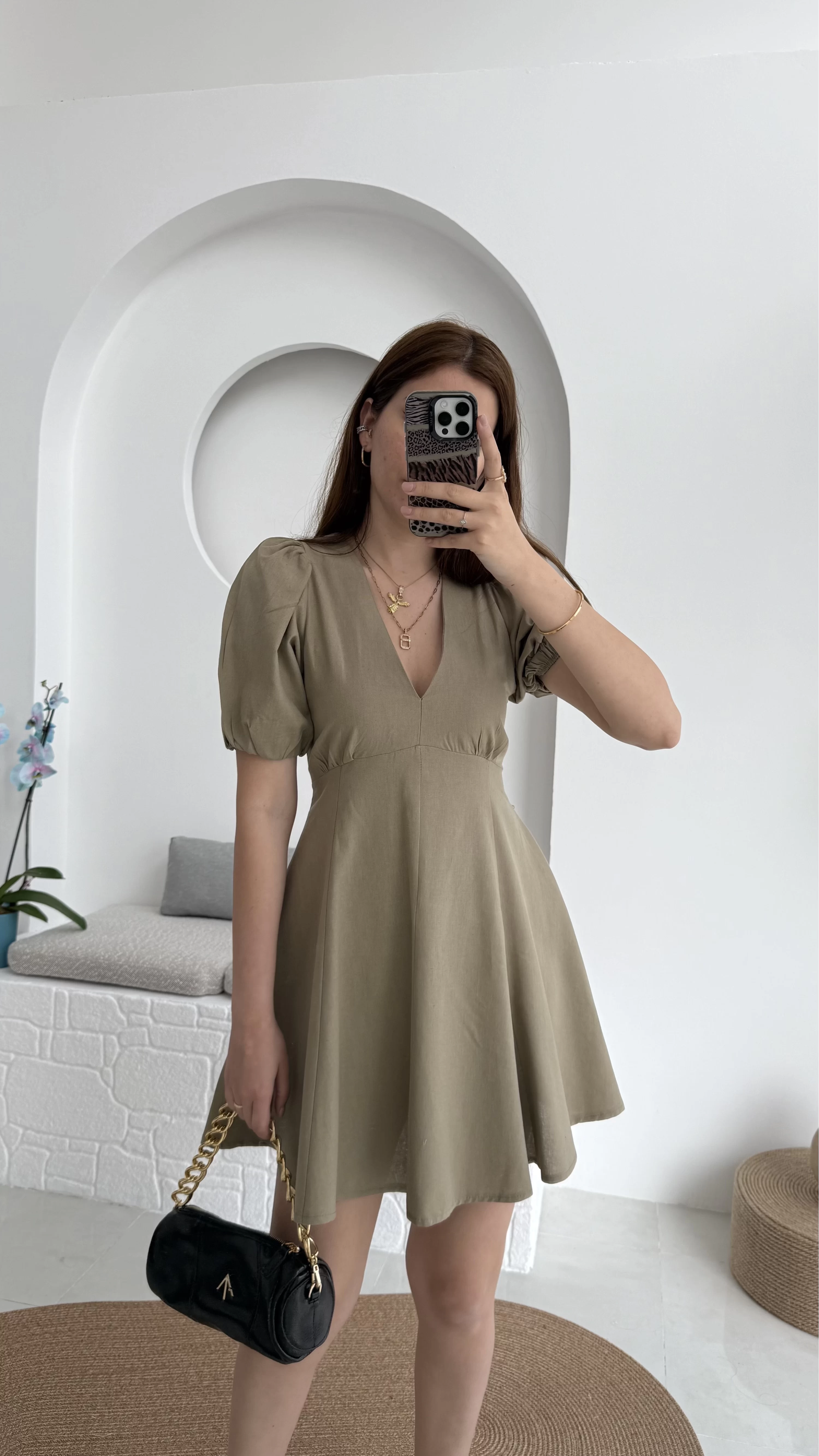 V Yaka Mini Elbise