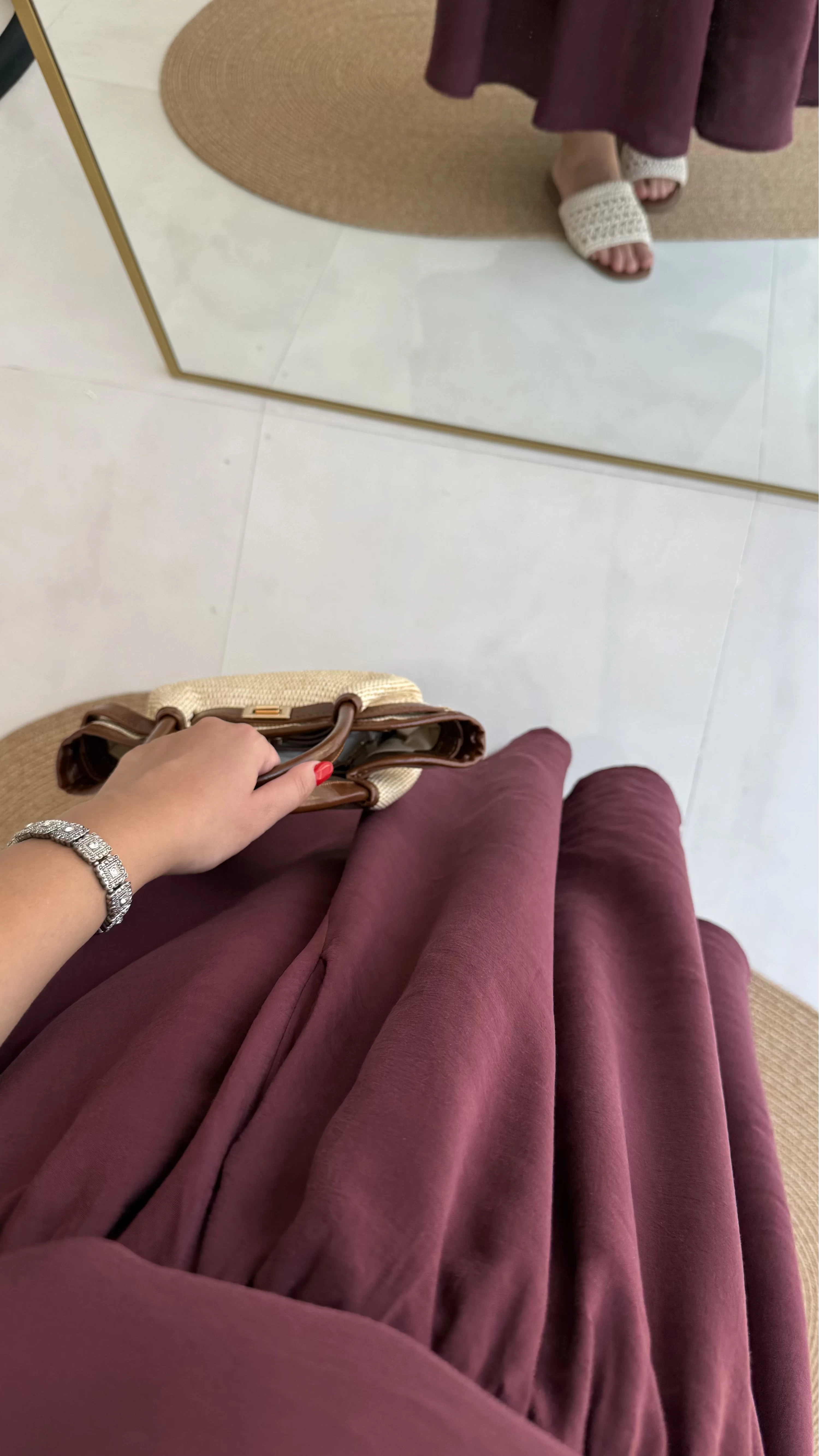 Velma Kalın Askılı Bluz Midi Etek Takım - Bordo