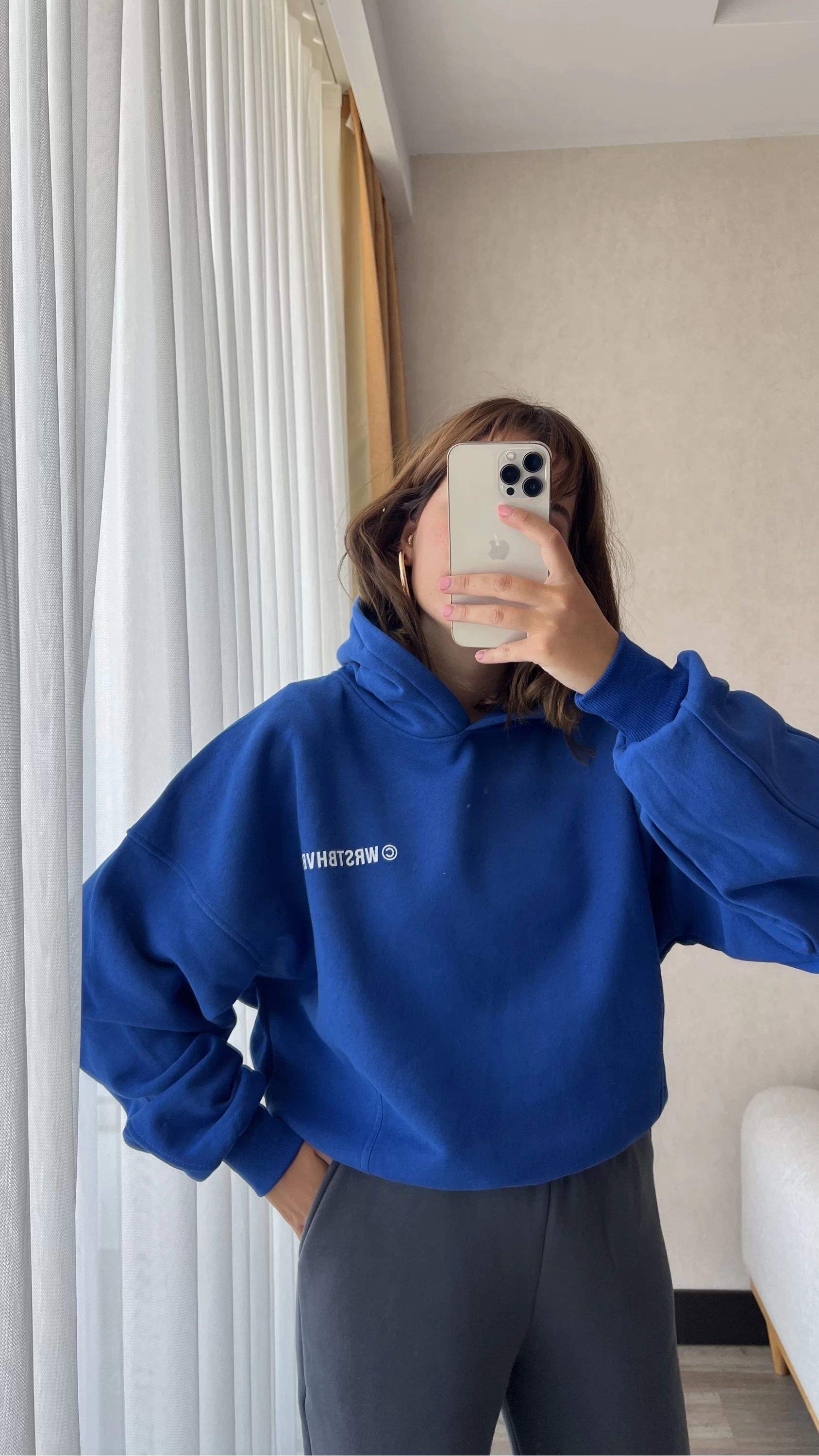 Wrst Lacivert Kapüşonlu Polarlı Sweatshirt