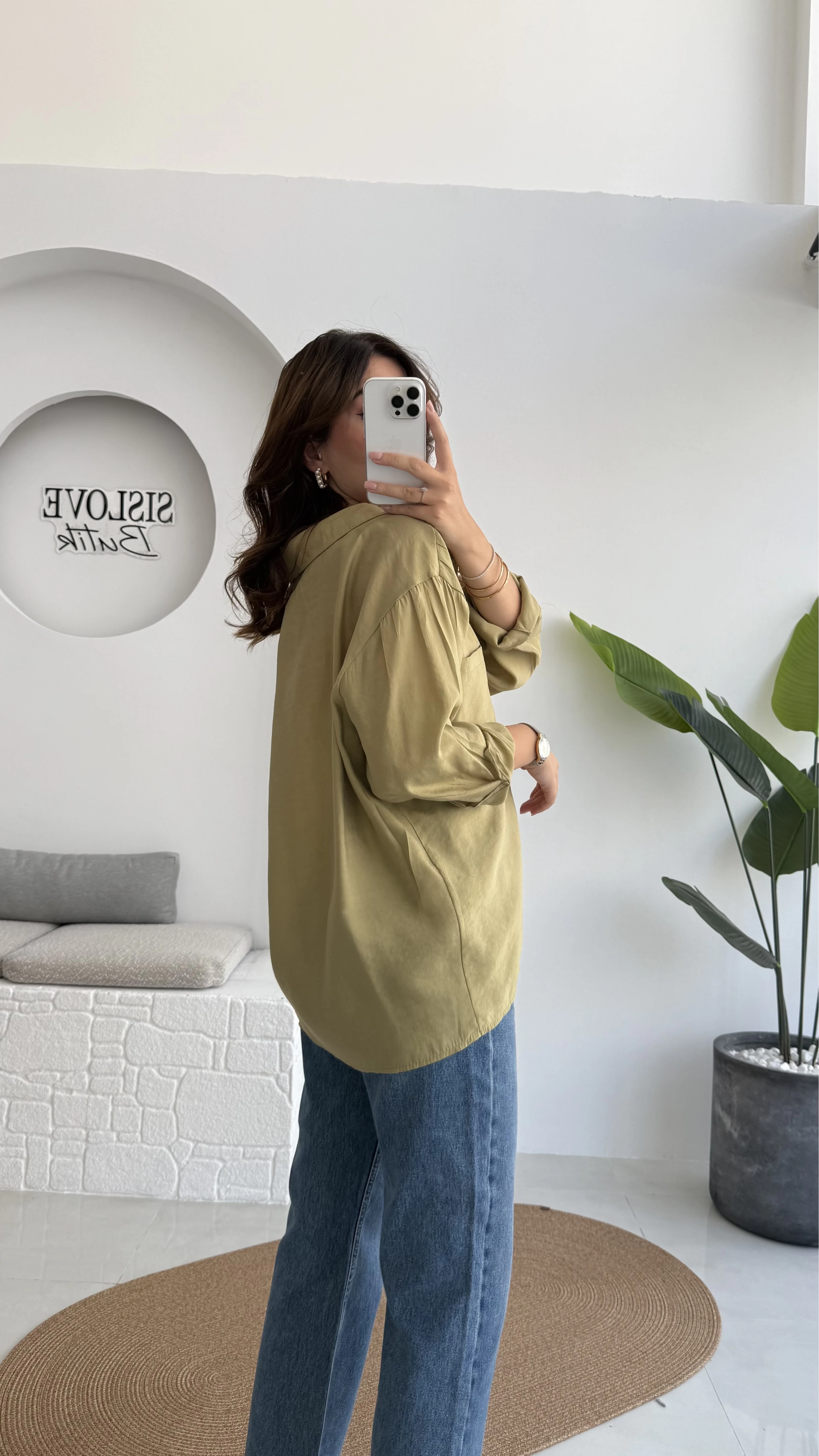 Yeşil Tonları Oversize Tensel Gömlek Kod: 4612