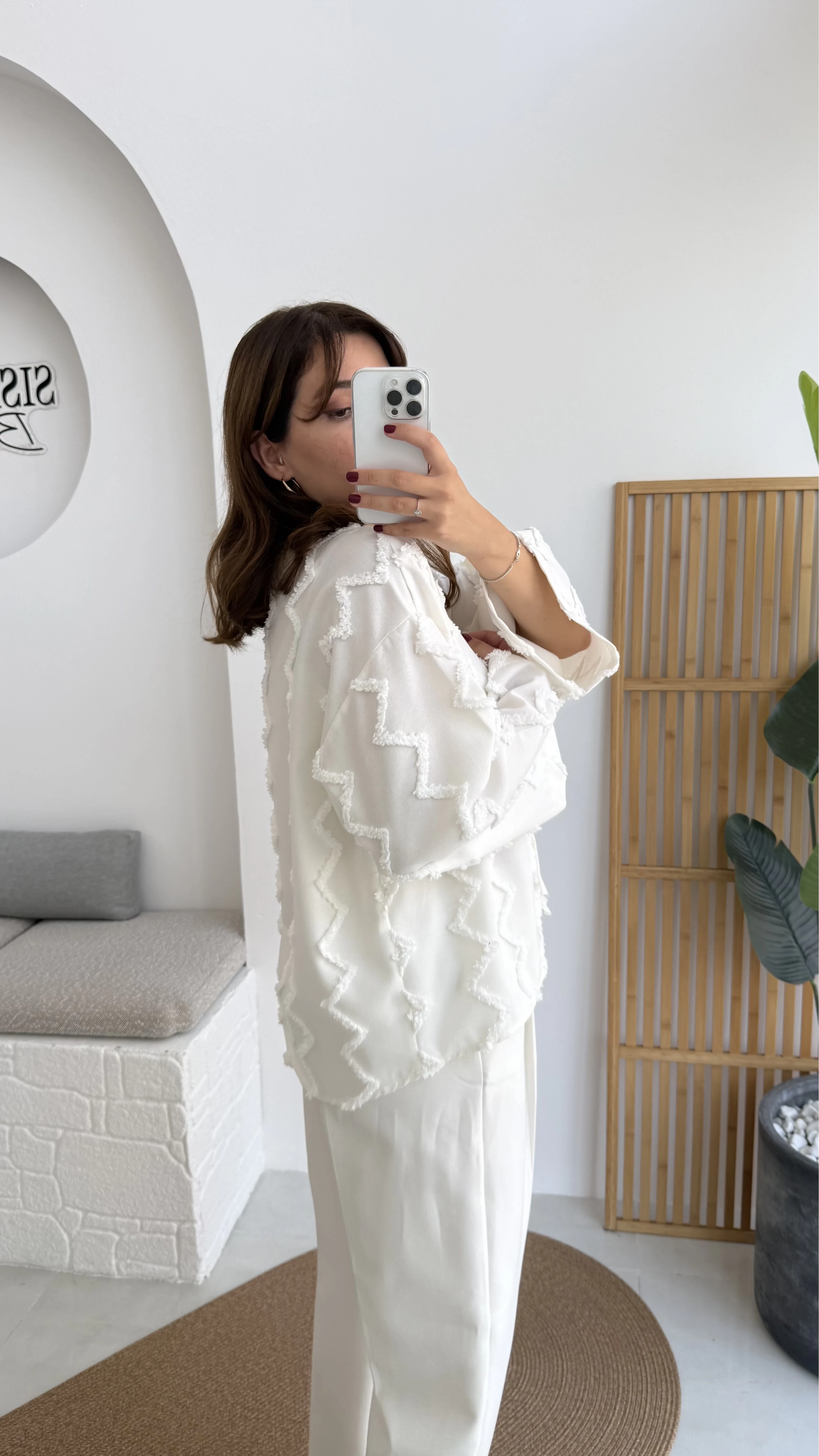 Zikzak Püsküllü Kimono - Kırık Beyaz - Kod: 7030