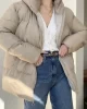 Bej Rengi Kapüşonlu Şişme Mont