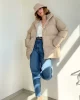 Bej Rengi Kapüşonlu Şişme Mont