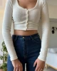 Beyaz Crop Düğmeli Hırka