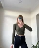 Haki Crop Düğmeli Hırka