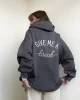 Antrasit Oversize Baskılı Sweatshirt Kapüşonlu