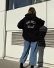 Siyah Oversize Baskılı Sweatshirt Kapüşonlu