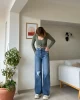 Wide Leg Mavi Tek Dizi Yırtık Jean