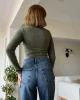 Wide Leg Mavi Tek Dizi Yırtık Jean