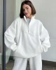 Beyaz Yarım Fermuarlı Sweatshirt