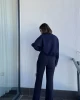 Çizgili Lacivert Likralı İspanyol Pantolon