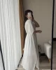 Diana V Yaka Kemerli Beyaz Elbise