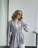 Harmony Keten Gri Kuşaklı Kimono