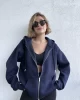 LACİVERT Oversize 3 İplik Şardonlu Hırka