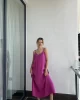 B X S TENSEL Oversize Fuşya Askılı Elbise