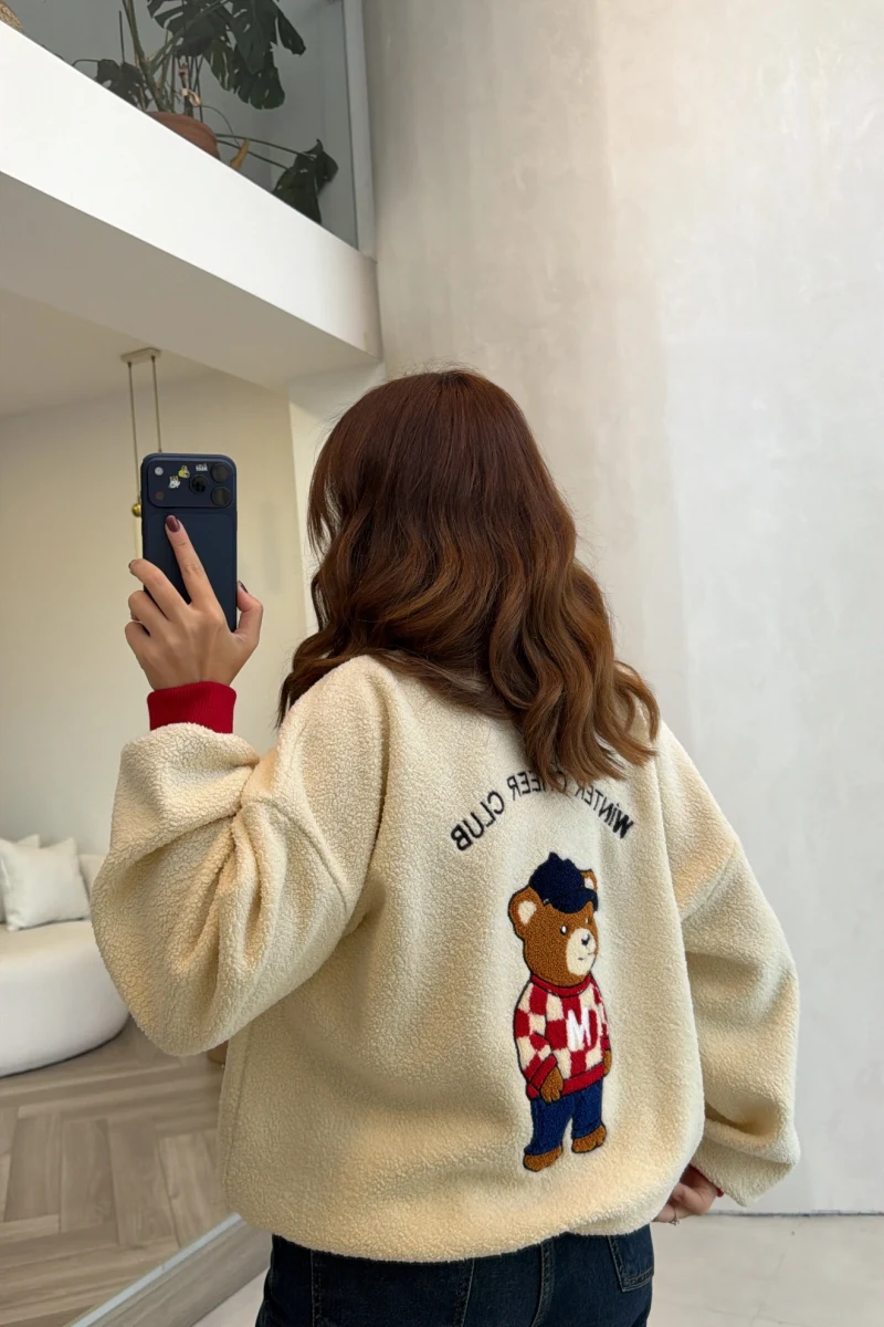 19 Ekim Kargolama - Ayıcık Baskılı Polar Sweatshirt - Lacivert
