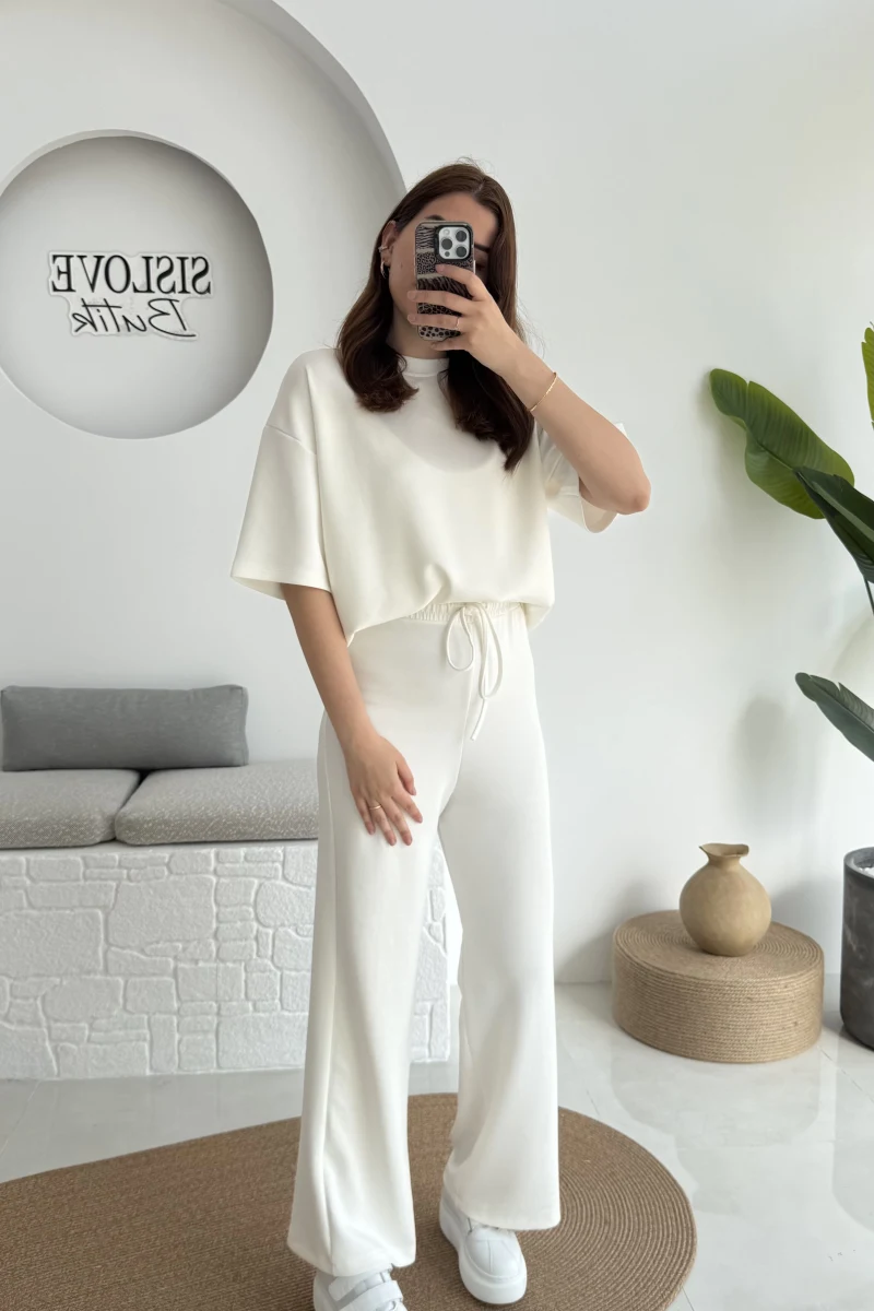 2 İplik Oys Kumaş Eşofman Takımı Beyaz