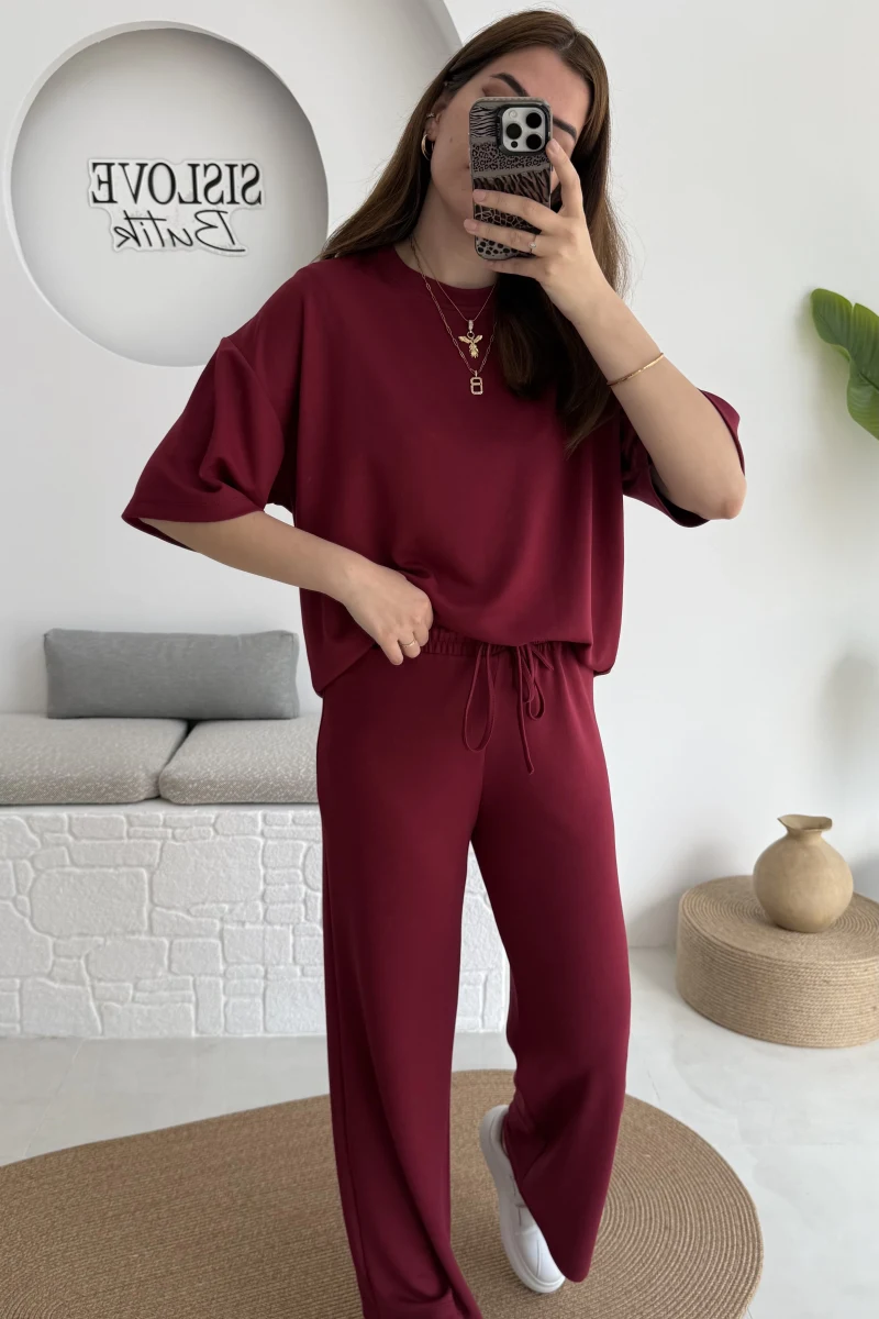 2 İplik Oys Kumaş Eşofman Takımı Bordo