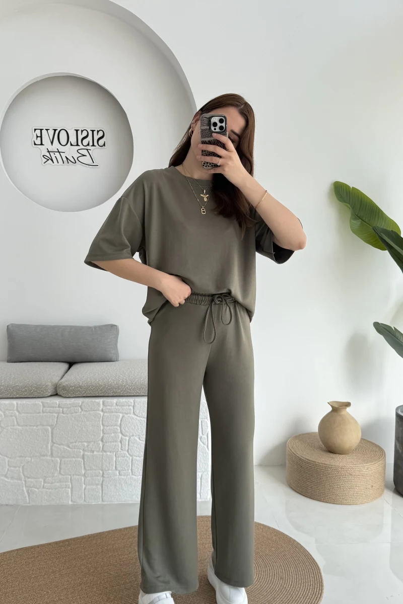 2 İplik Oys Kumaş Eşofman Takımı Haki