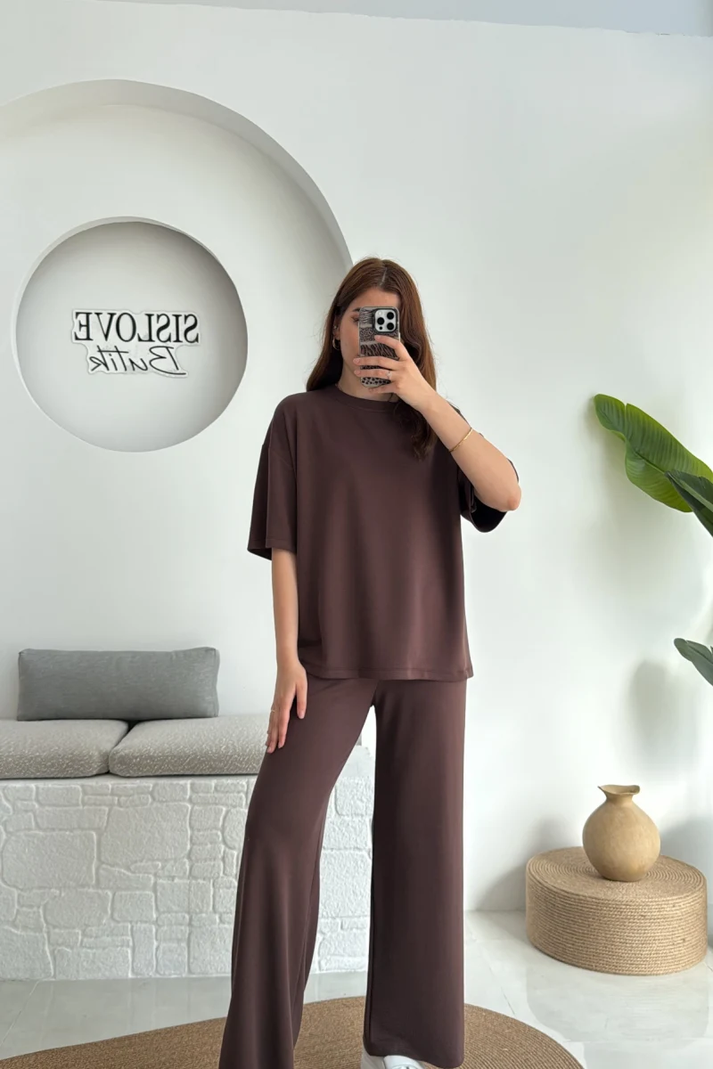 2 İplik Oys Kumaş Eşofman Takımı Kahve