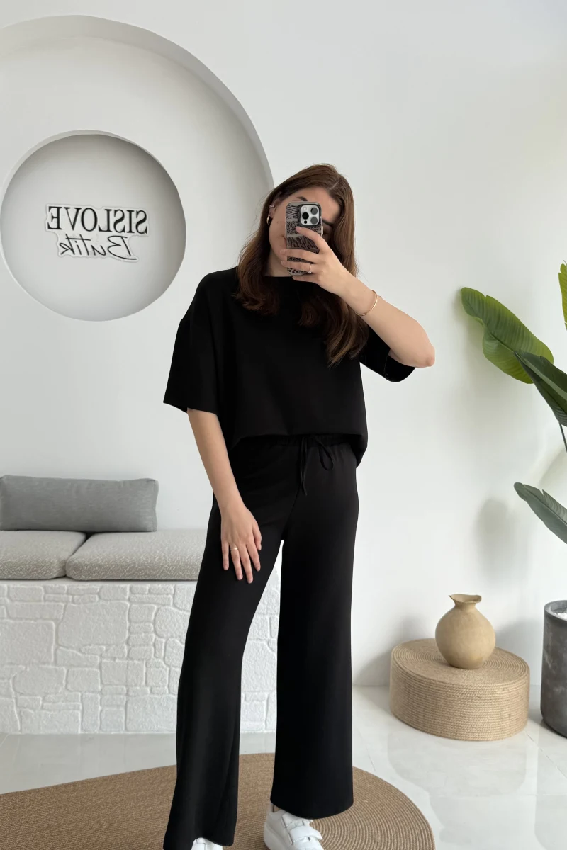 2 İplik Oys Kumaş Eşofman Takımı Siyah