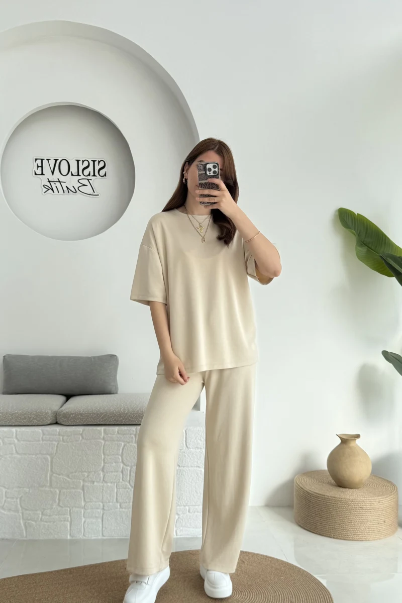 2 İplik Oys Kumaş Eşofman Takımı Taş