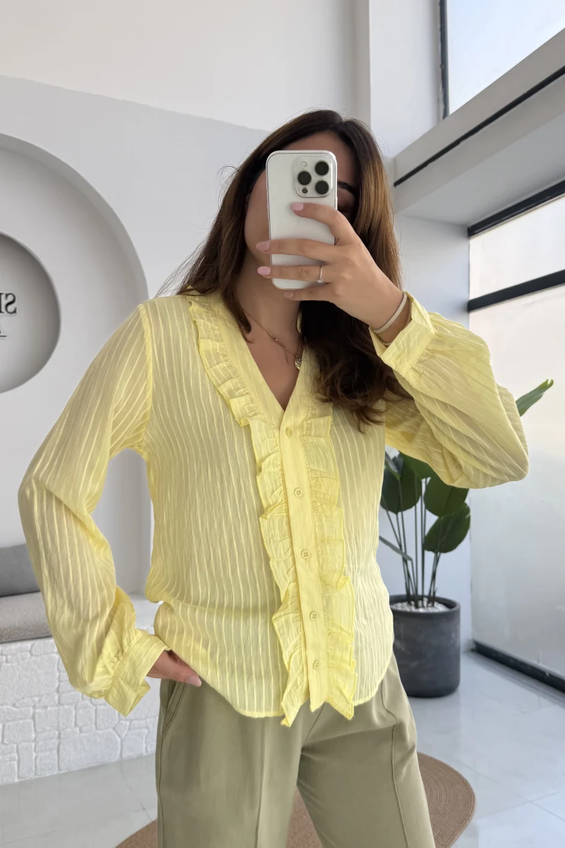 2118 - Aisha Uzun Kollu Fırfır Detay Gömlek - Sarı