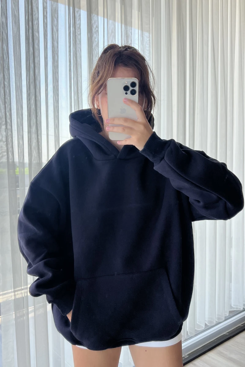 3 İplik Kapüşonlu İçi Polarlı Sweat Lacivert