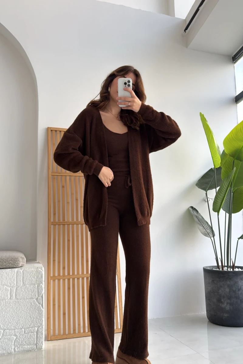 3 Parça Yumoş Takım - Kahverengi