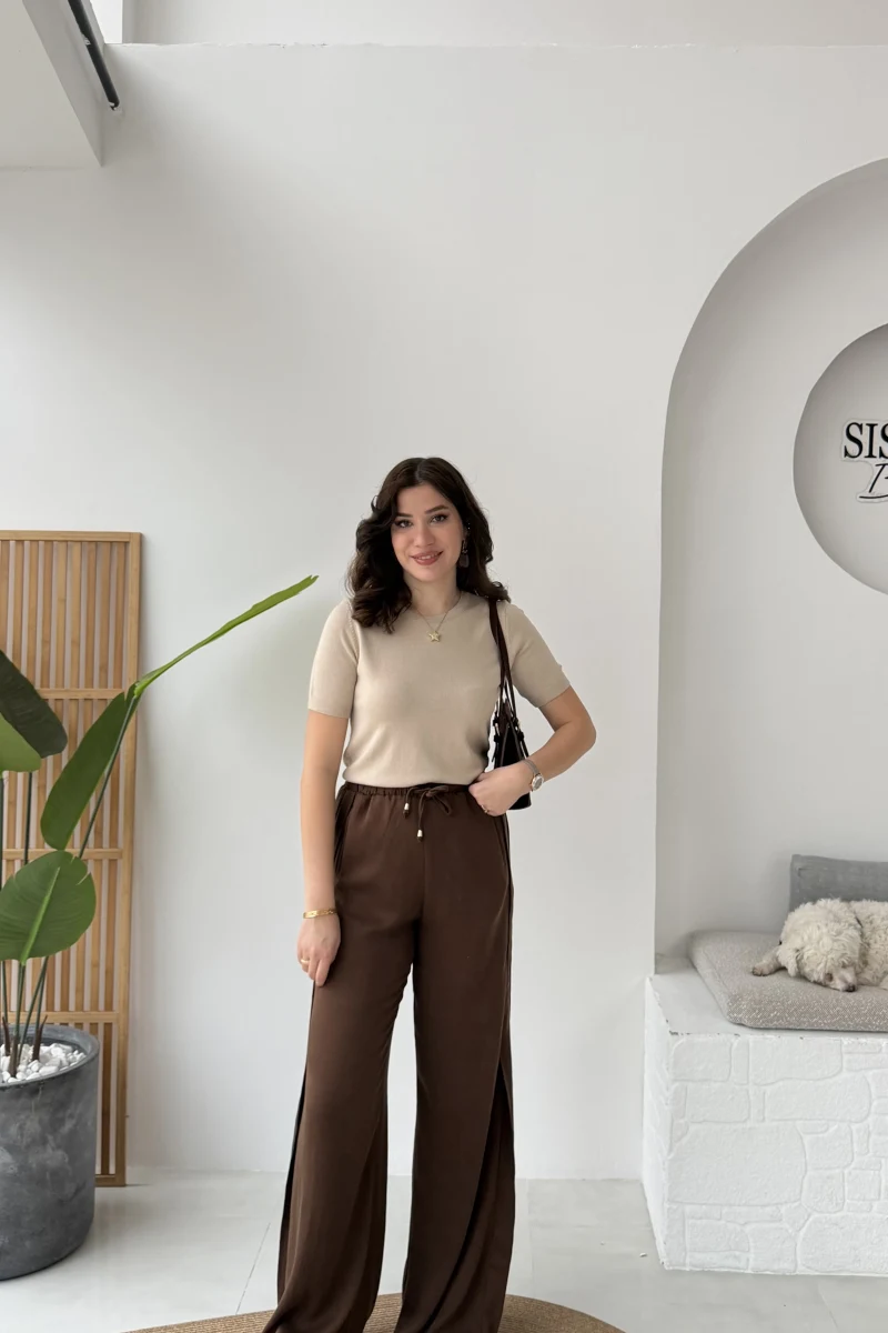 Best Beli Lastikli Paça Detaylı Pantolon - Kahverengi - Kod: 51283