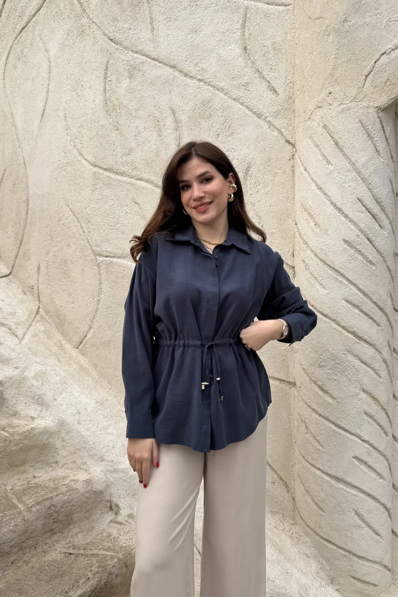 Tracy Belden Bağlamalı Gömlek - Lacivert - Kod: 2202