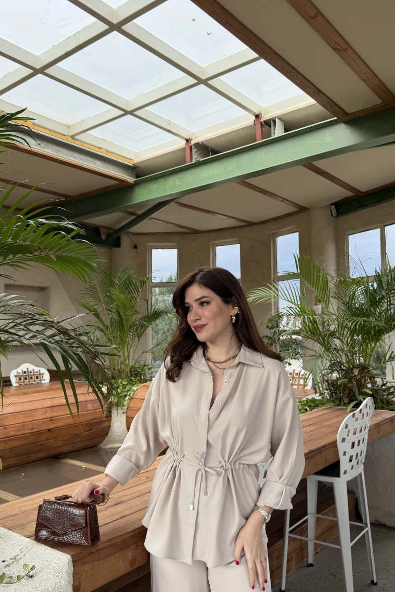 Tracy Belden Bağlamalı Gömlek - Taş - Kod: 2202