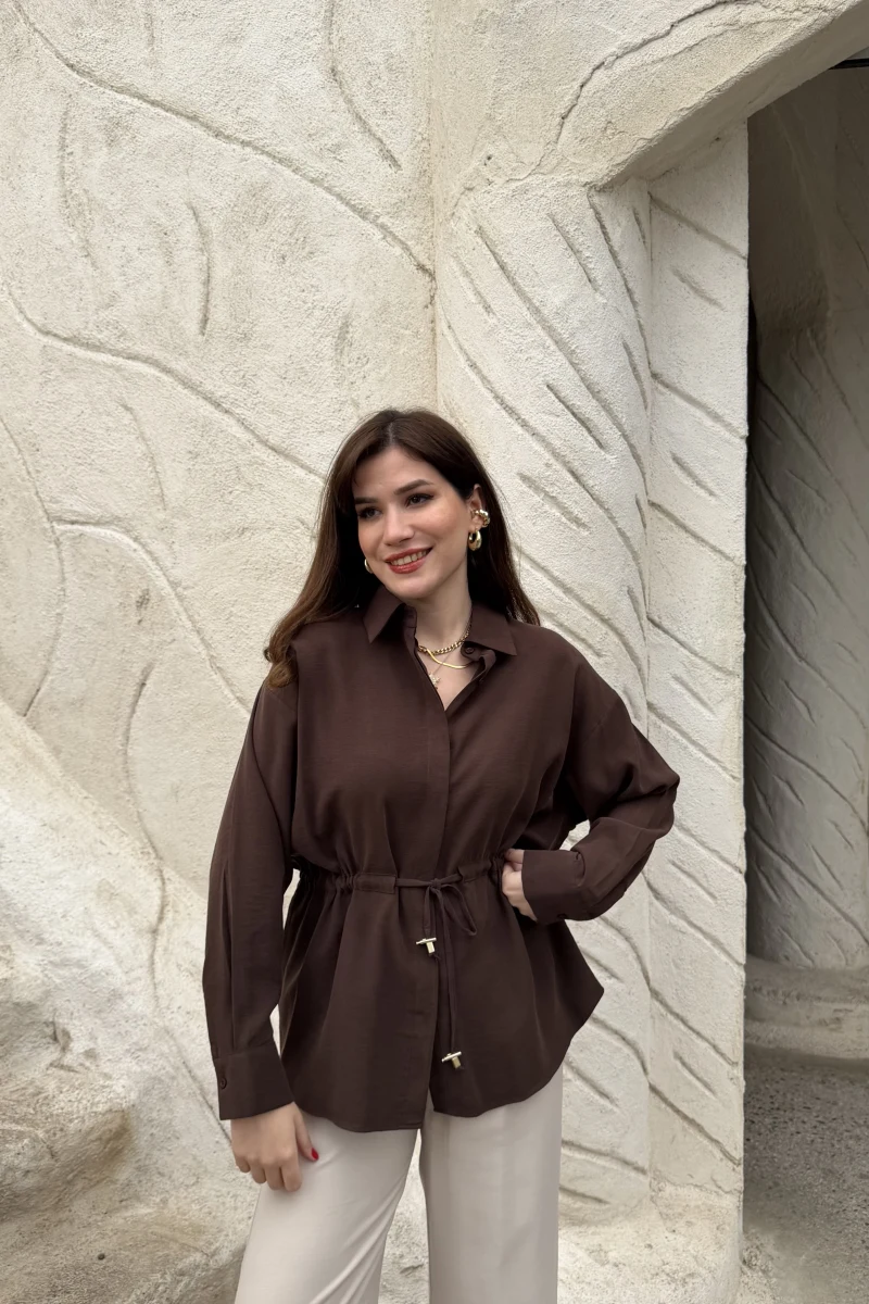 Tracy Belden Bağlamalı Gömlek - Acı Kahve - Kod: 2202
