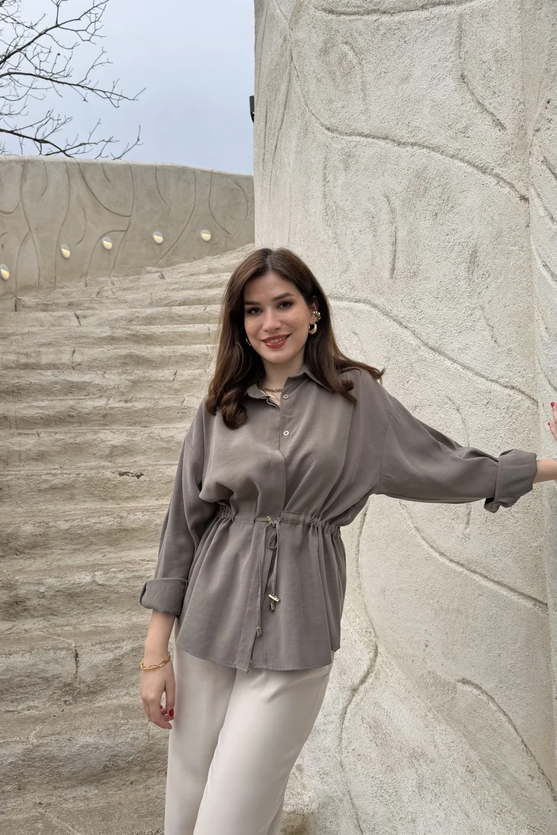 Tracy Belden Bağlamalı Gömlek - Koyu Haki - Kod: 2202